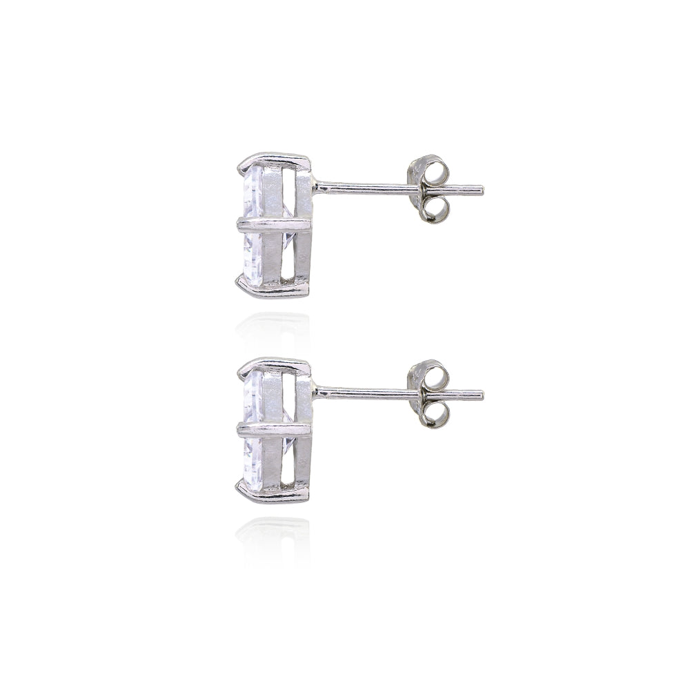Sterling Silver Cubic Zirconia Princess-Cut Checkerboard 10mm Stud Earrings-2
