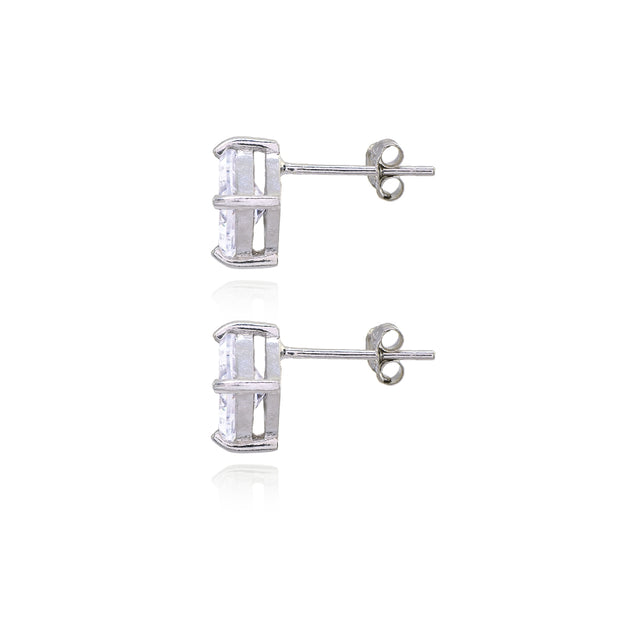 Sterling Silver Cubic Zirconia Princess-Cut Checkerboard 10mm Stud Earrings