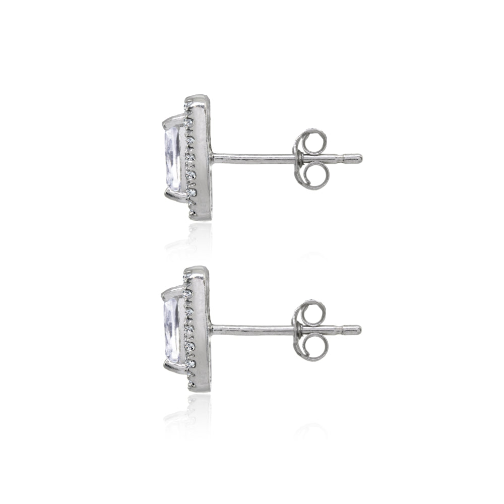 Sterling Silver Cubic Zirconia Cushion-Cut Halo Stud Earrings-2