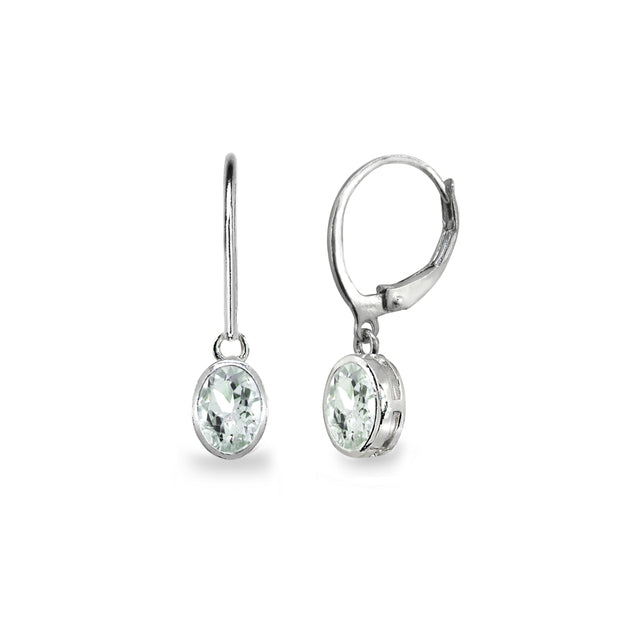 Sterling Silver Light Aquamarine 7x5mm Oval-Cut Bezel-Set Dainty Dangle Leverback Earrings