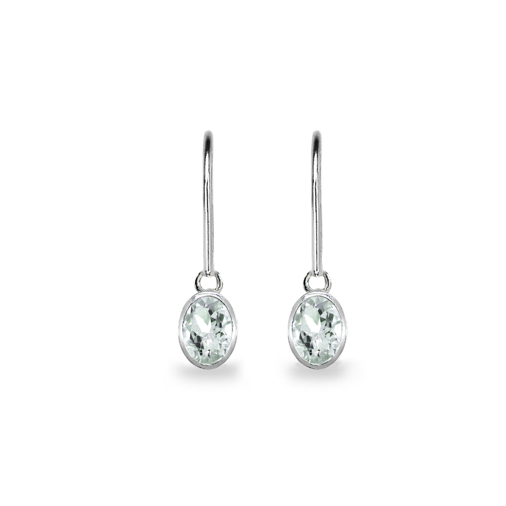 Sterling Silver Light Aquamarine 7x5mm Oval-Cut Bezel-Set Dainty Dangle Leverback Earrings-2