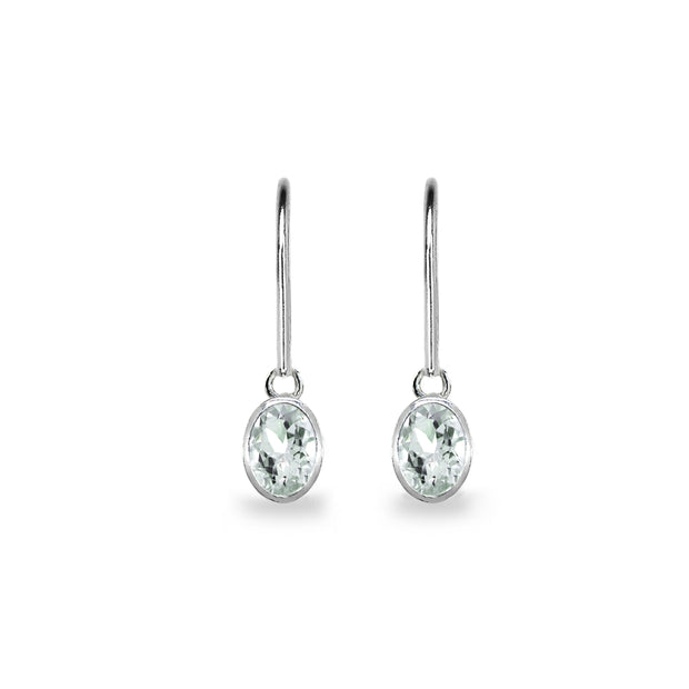 Sterling Silver Light Aquamarine 7x5mm Oval-Cut Bezel-Set Dainty Dangle Leverback Earrings