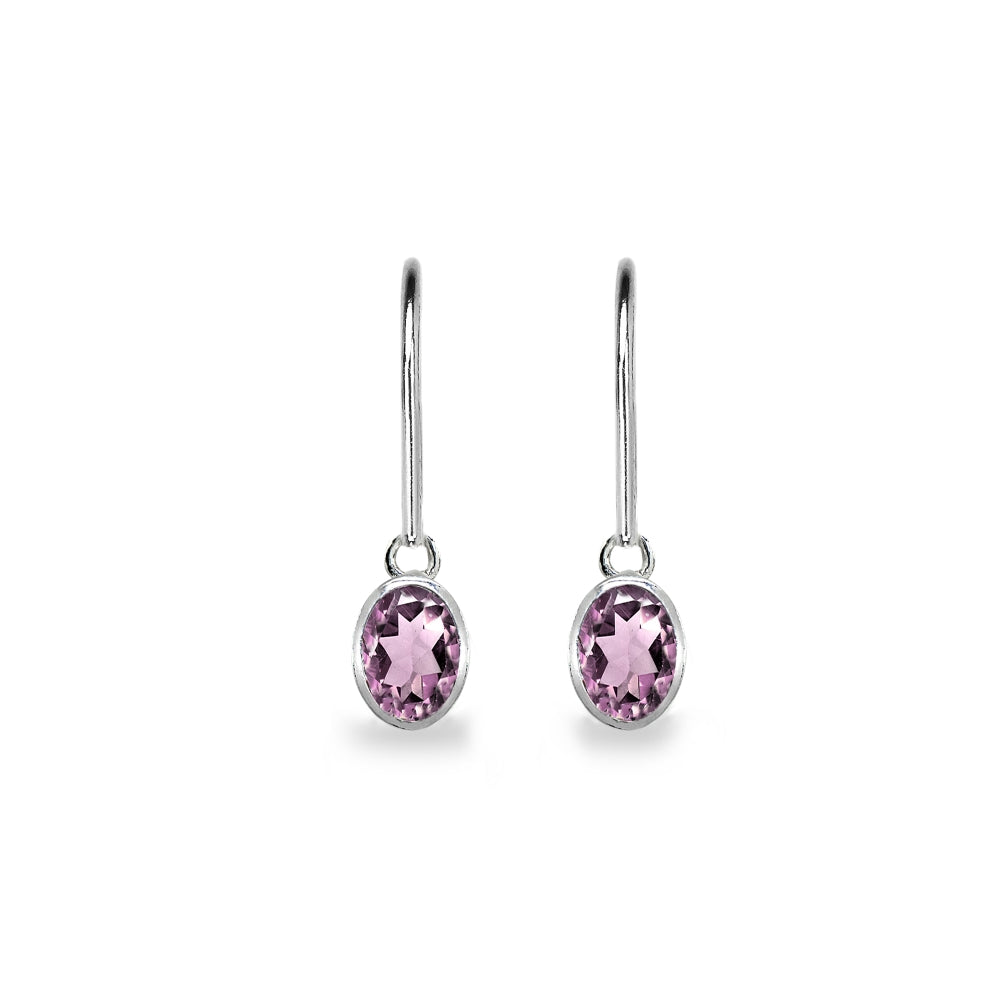 Sterling Silver Created Alexandrite 7x5mm Oval-Cut Bezel-Set Dainty Dangle Leverback Earrings-2