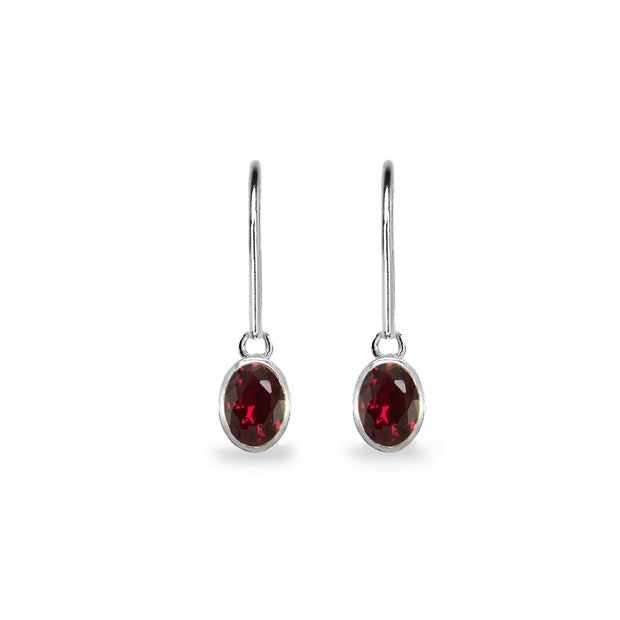 Sterling Silver Created Ruby 7x5mm Oval-Cut Bezel-Set Dainty Dangle Leverback Earrings