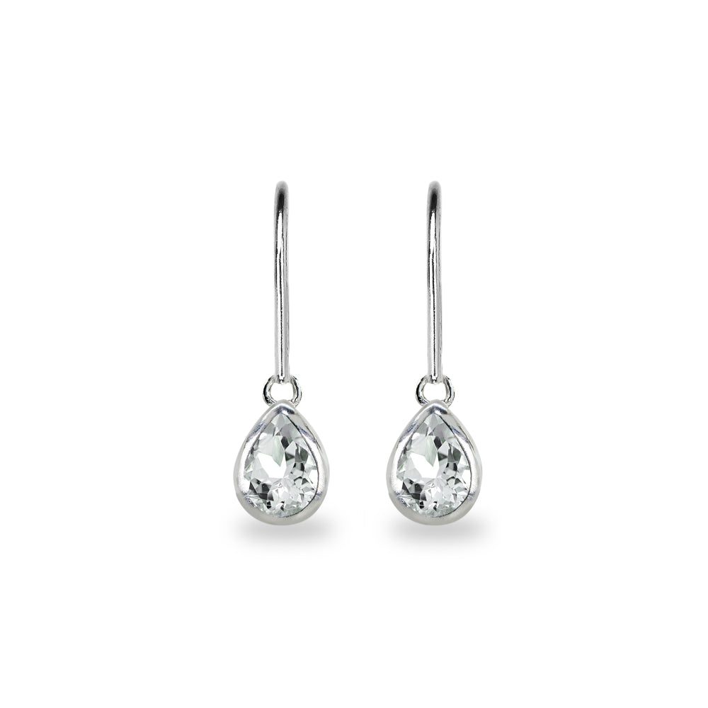 Sterling Silver Light Aquamarine 7x5mm Teardrop Bezel-Set Dainty Dangle Leverback Earrings-2