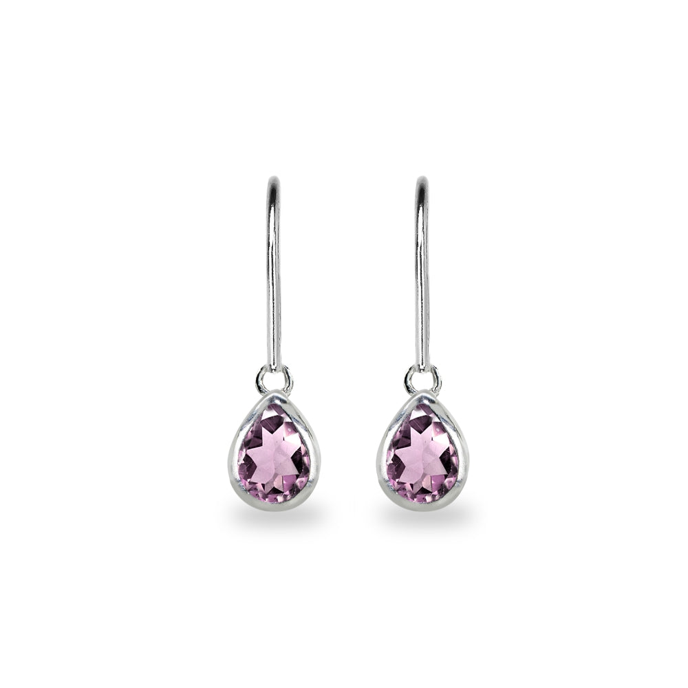 Sterling Silver Created Alexandrite 7x5mm Teardrop Bezel-Set Dainty Dangle Leverback Earrings-2