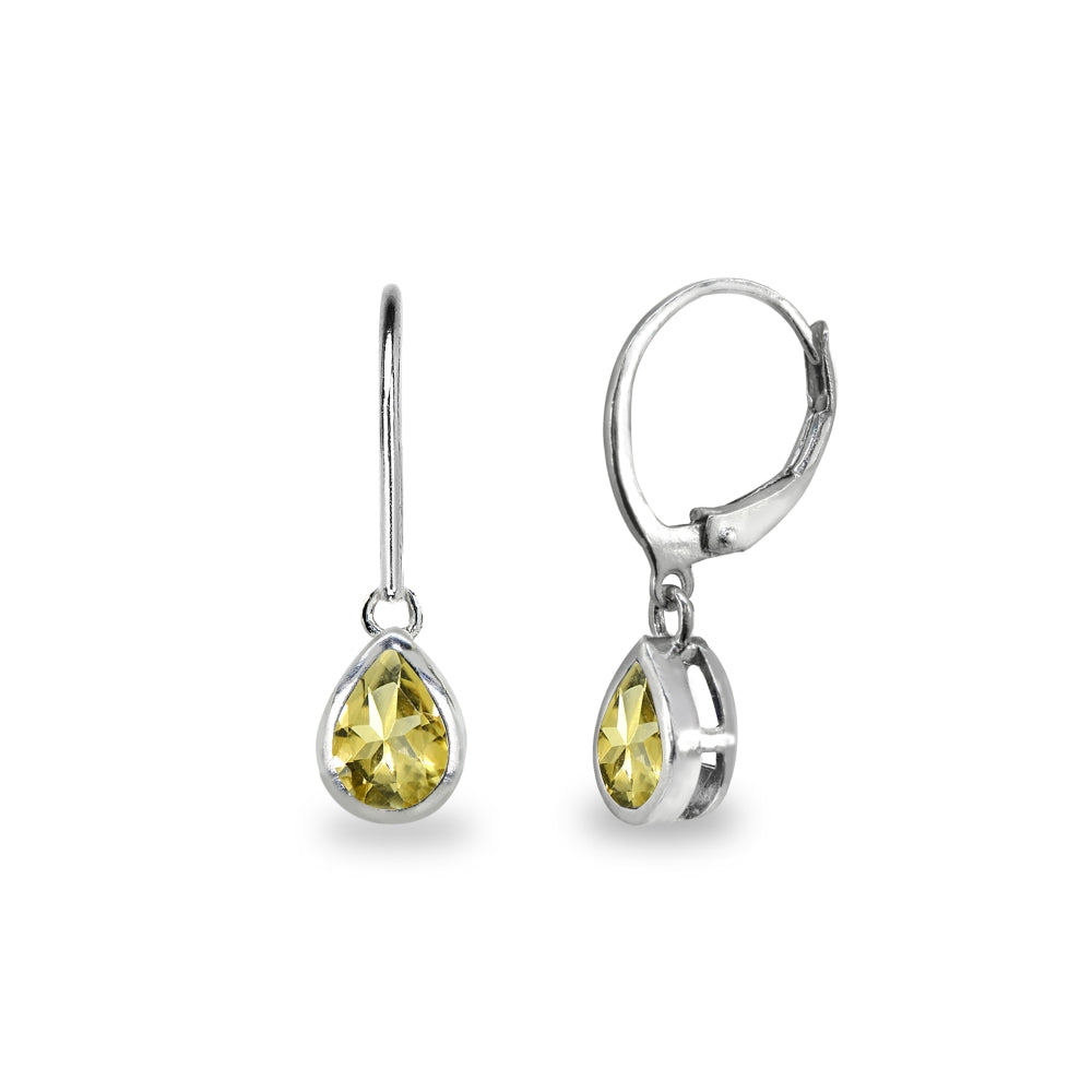 Sterling Silver Citrine 7x5mm Teardrop Bezel-Set Dainty Dangle Leverback Earrings