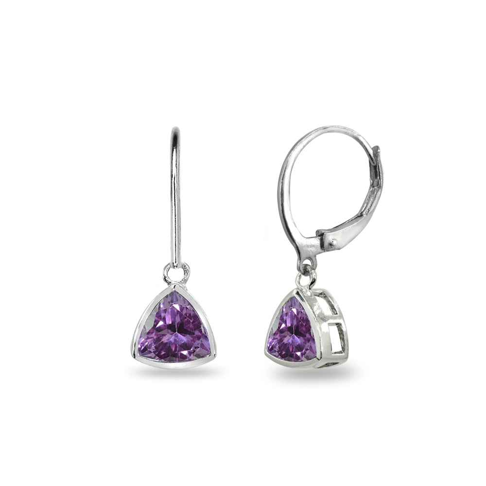Sterling Silver Created Alexandrite 7mm Trillion Bezel-Set Dainty Dangle Leverback Earrings