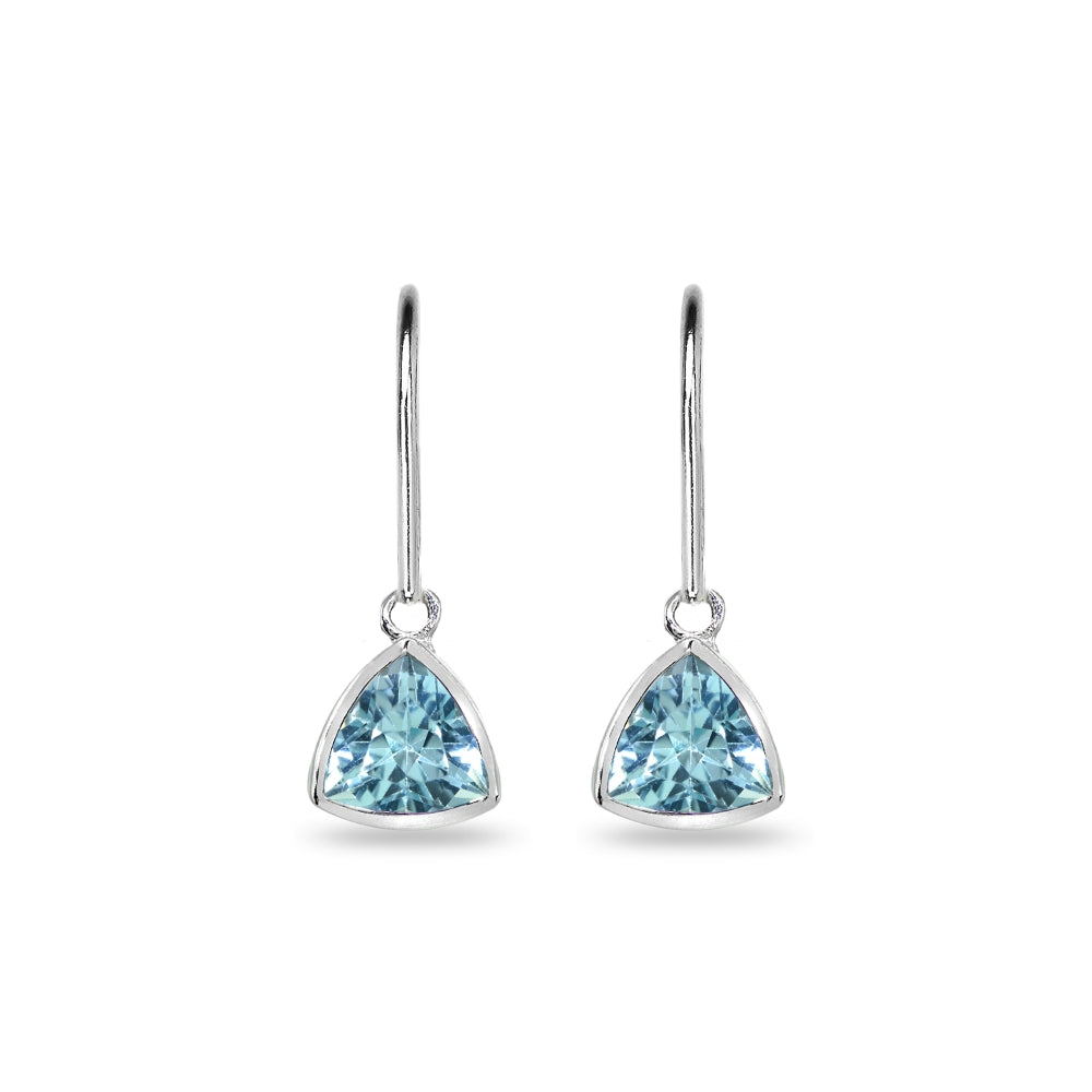 Sterling Silver Blue Topaz 7mm Trillion Bezel-Set Dainty Dangle Leverback Earrings-2