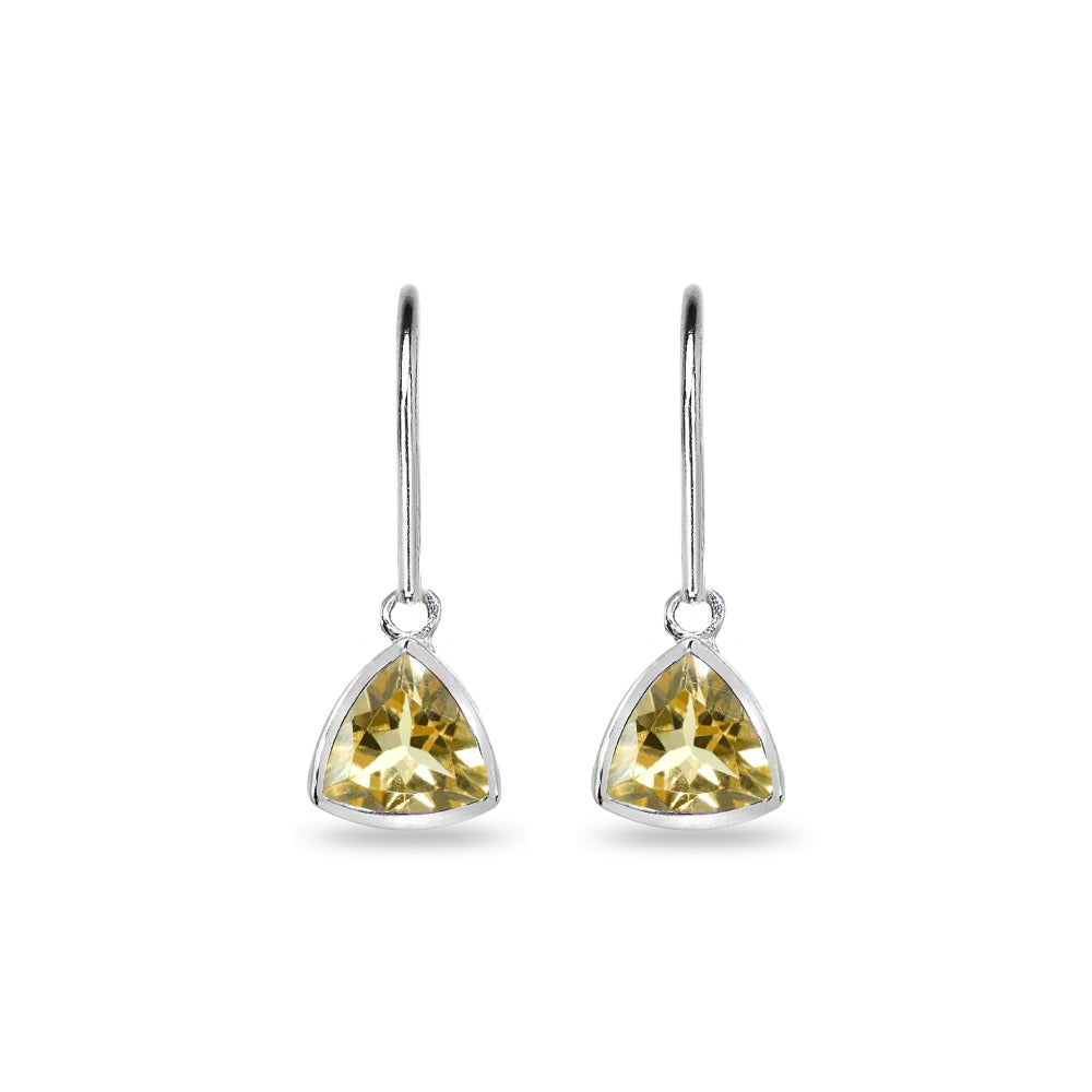 Sterling Silver Citrine 7mm Trillion Bezel-Set Dainty Dangle Leverback Earrings-2