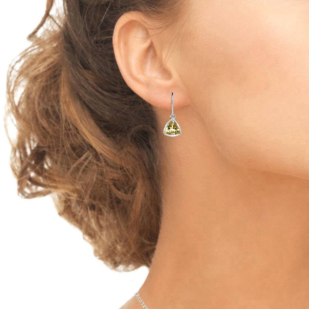 Sterling Silver Citrine 7mm Trillion Bezel-Set Dainty Dangle Leverback Earrings-3