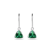 Sterling Silver Simulated Emerald 7mm Trillion Bezel-Set Dainty Dangle Leverback Earrings