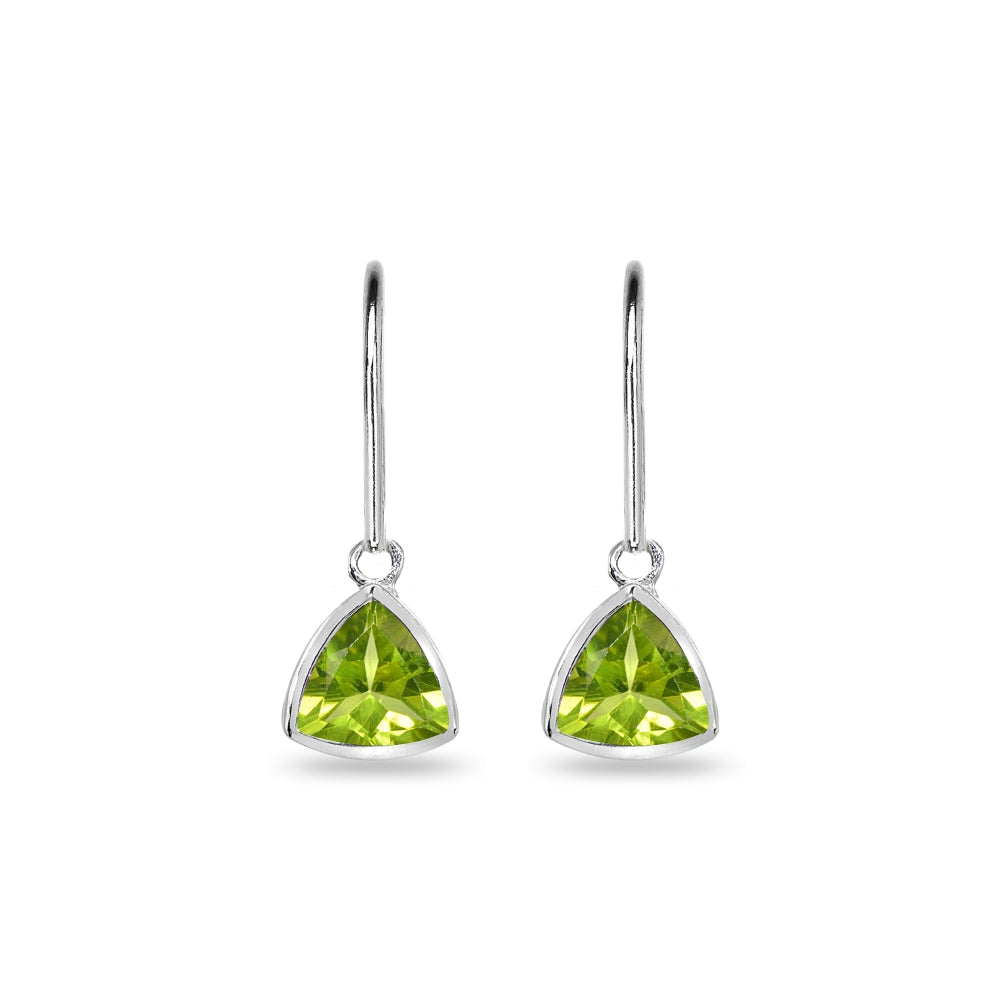 Sterling Silver Peridot 7mm Trillion Bezel-Set Dainty Dangle Leverback Earrings-2