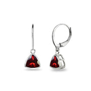 Sterling Silver Created Ruby 7mm Trillion Bezel-Set Dainty Dangle Leverback Earrings