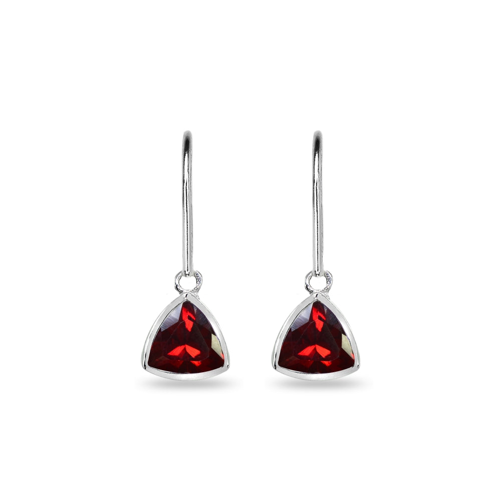 Sterling Silver Created Ruby 7mm Trillion Bezel-Set Dainty Dangle Leverback Earrings-2