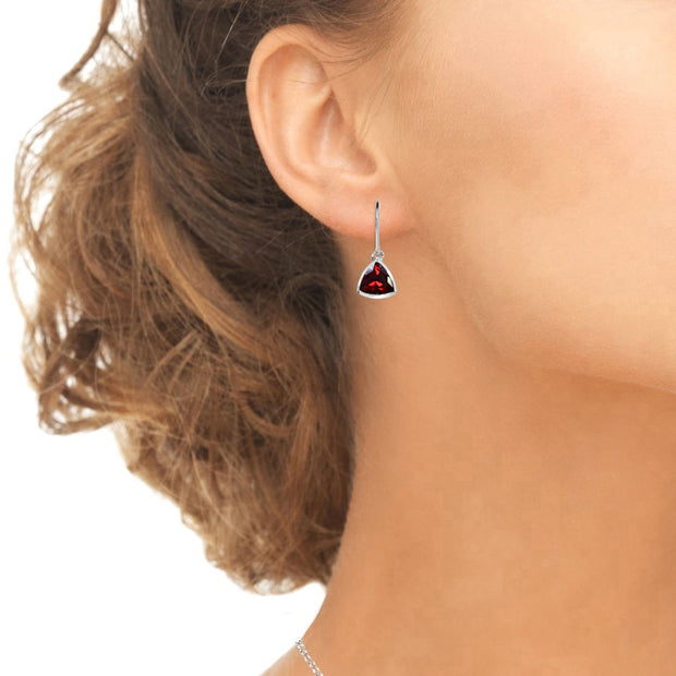 Sterling Silver Created Ruby 7mm Trillion Bezel-Set Dainty Dangle Leverback Earrings