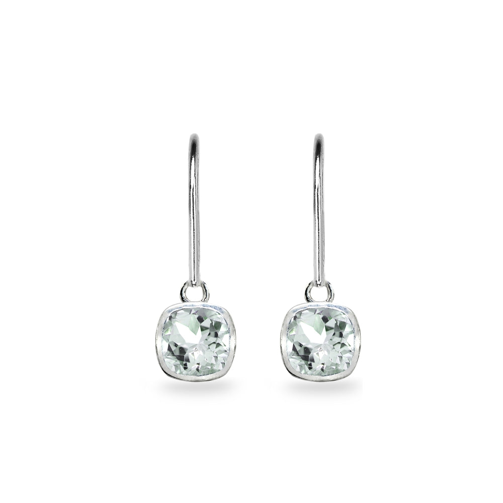 Sterling Silver Aquamarine 6mm Cushion-Cut Bezel-Set Dainty Dangle Leverback Earrings-2