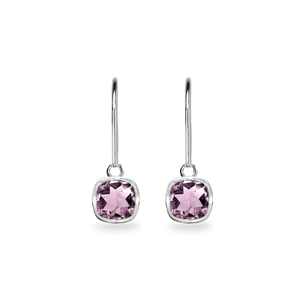 Sterling Silver Created Alexandrite 6mm Cushion-Cut Bezel-Set Dainty Dangle Leverback Earrings-2