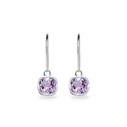 Sterling Silver Amethyst 6mm Cushion-Cut Bezel-Set Dainty Dangle Leverback Earrings