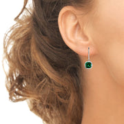 Sterling Silver Simulated Emerald 6mm Cushion-Cut Bezel-Set Dainty Dangle Leverback Earrings
