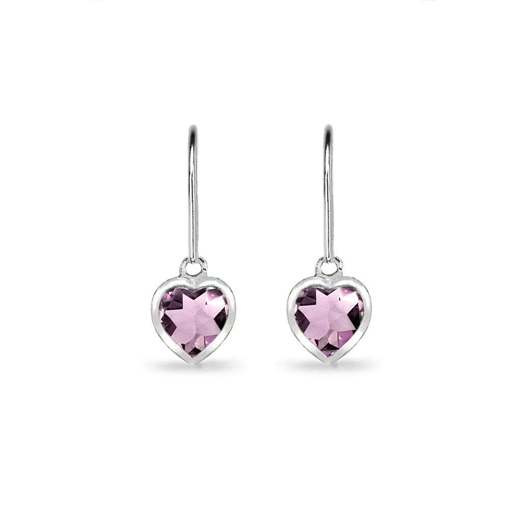 Sterling Silver Created Alexandrite 6mm Heart Bezel-Set Dainty Dangle Leverback Earrings-2