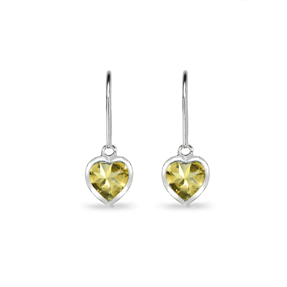 Sterling Silver Citrine 6mm Heart Bezel-Set Dainty Dangle Leverback Earrings-2