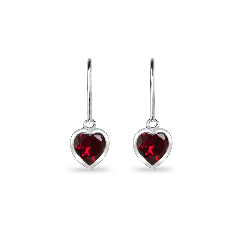 Sterling Silver Created Ruby 6mm Heart Bezel-Set Dainty Dangle Leverback Earrings-2