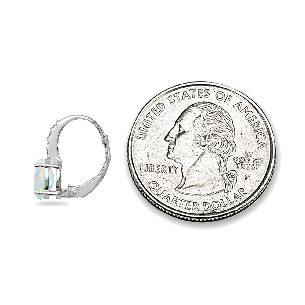 Sterling Silver Created White Opal & Cubic Zirconia 7x5mm Oval-Cut Leverback Huggie Earrings-4