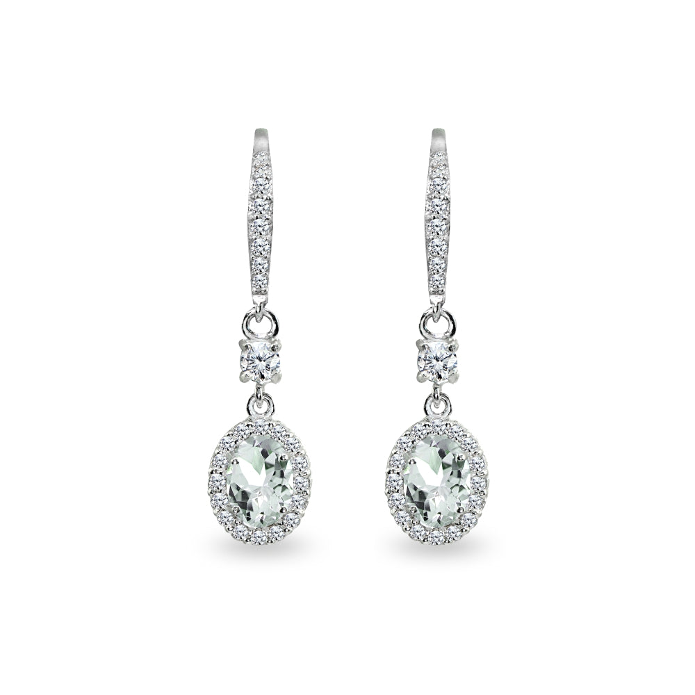 Sterling Silver Light Aquamarine & Cubic Zirconia 7x5mm Oval-Cut Halo Leverback Earrings-2