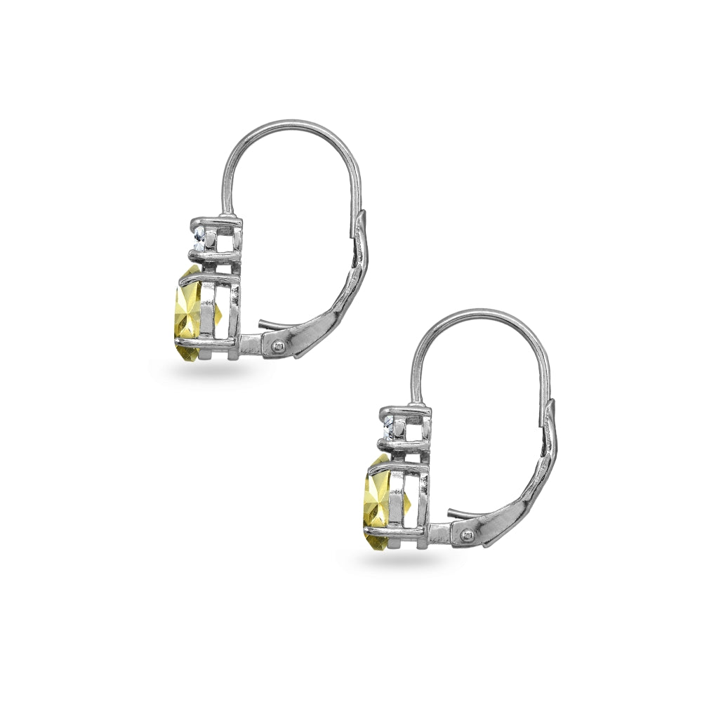 Sterling Silver Citrine 7x5mm Oval-Cut and 3mm Round-Cut CZ Dainty Leverback Earrings-3