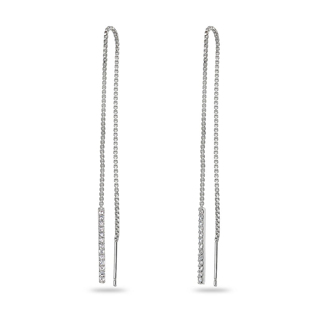 Sterling Silver Cubic Zirconia Bar Dangle Chain Long Drop Wrap Tassel Threader Earrings