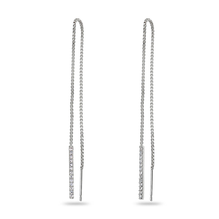 Sterling Silver Cubic Zirconia Bar Dangle Chain Long Drop Wrap Tassel Threader Earrings