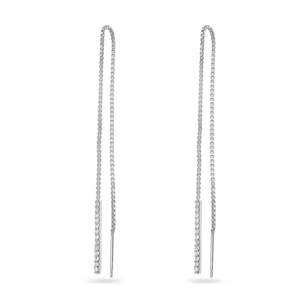 Sterling Silver Cubic Zirconia Bar Dangle Chain Long Drop Wrap Tassel Threader Earrings-2