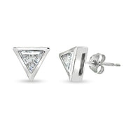 Sterling Silver 6mm Triangle-Cut Bezel-Set Solitaire Stud Earrings Made with Swarovski Zirconia