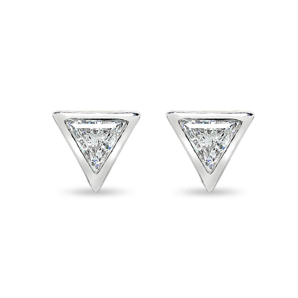 Sterling Silver 6mm Triangle-Cut Bezel-Set Solitaire Stud Earrings Made with Swarovski Zirconia-2