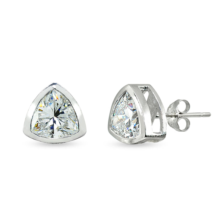Sterling Silver 7mm Trillion-Cut Bezel-Set Solitaire Stud Earrings Made with Swarovski Zirconia