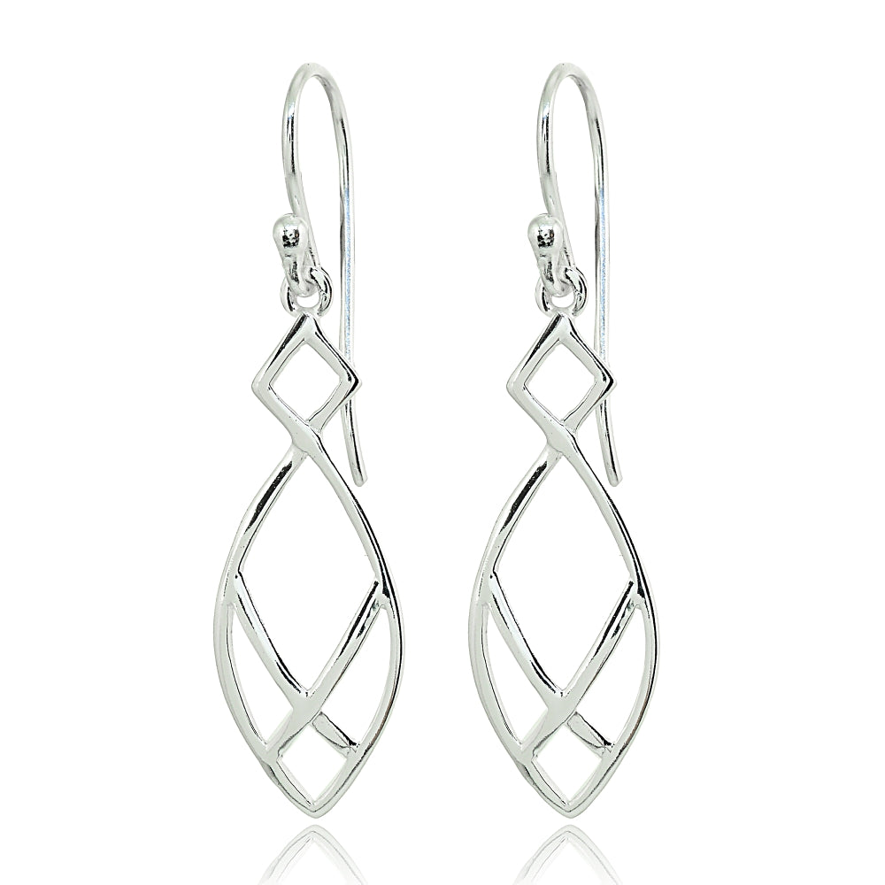 Sterling Silver Polished Geometric Teardrop X Tie Dangle Earrings