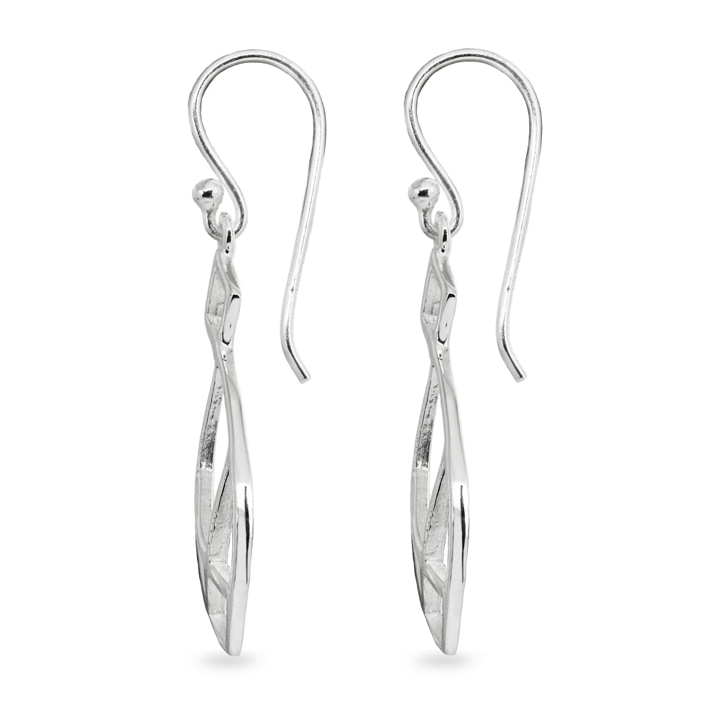 Sterling Silver Polished Geometric Teardrop X Tie Dangle Earrings-2