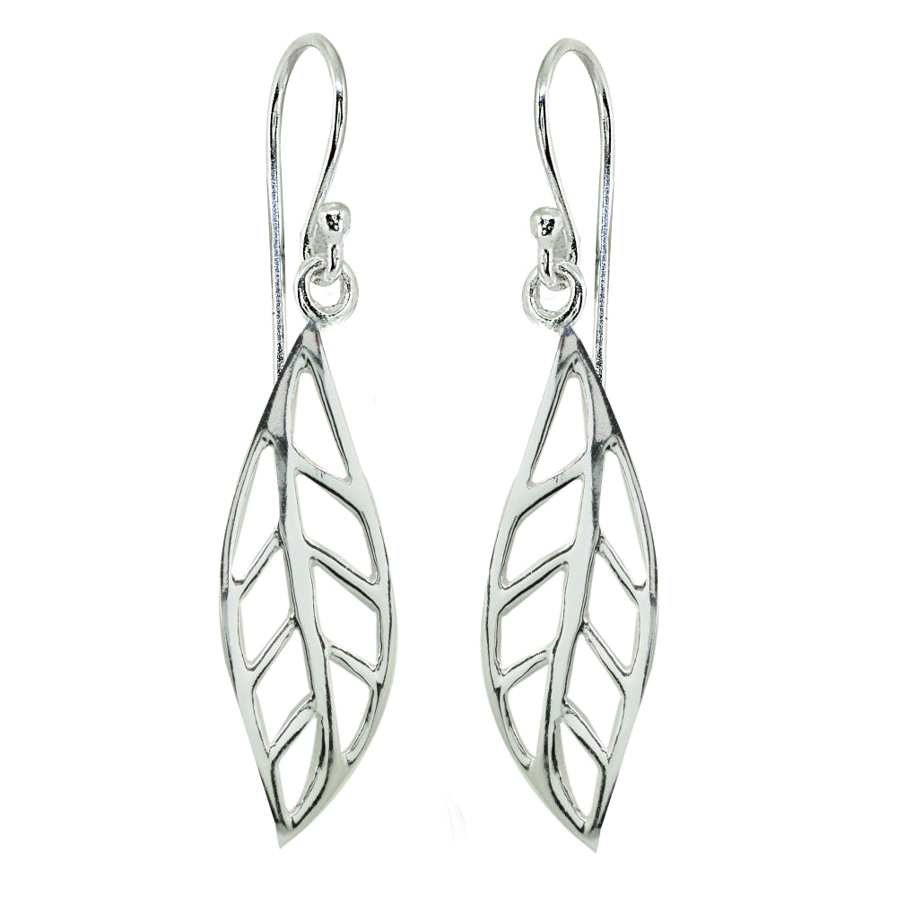 Sterling Silver Polished Leaf Fall Autumn Dangle Earrings