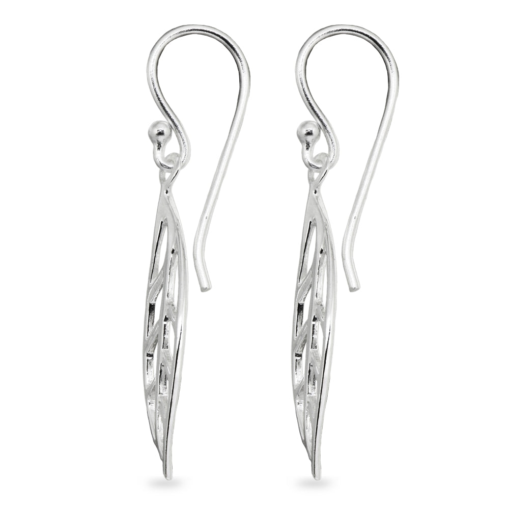 Sterling Silver Polished Leaf Fall Autumn Dangle Earrings-2