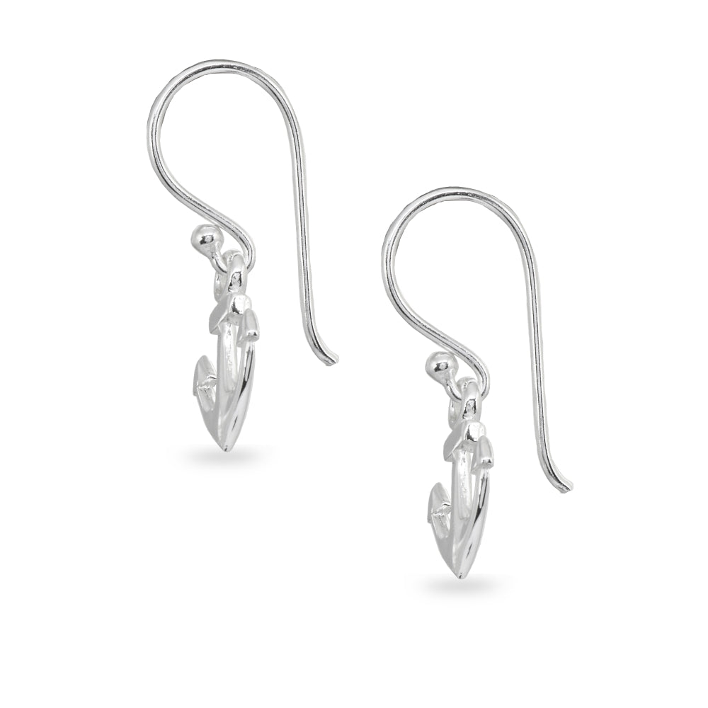 Sterling Silver Polished Anchor Nautical Navy Dangle Earrings-2