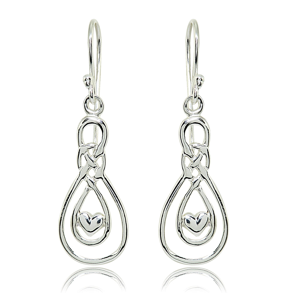 Sterling Silver Polished Heart Double Infinity Dangle Earrings