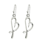 Sterling Silver Polished Heart Love Dangle Earrings