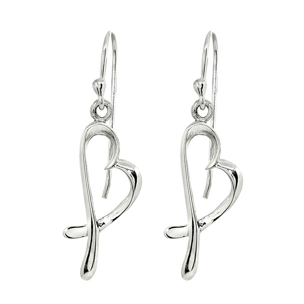 Sterling Silver Polished Heart Love Dangle Earrings