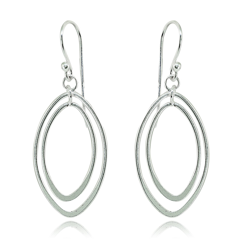 Sterling Silver Polished Layered Almond Shape Dangle Earrings