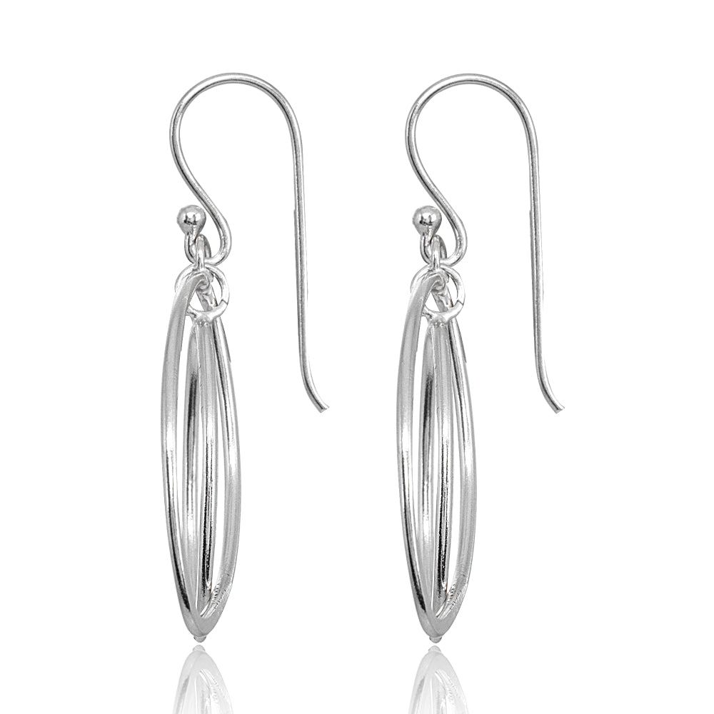 Sterling Silver Polished Layered Almond Shape Dangle Earrings-2