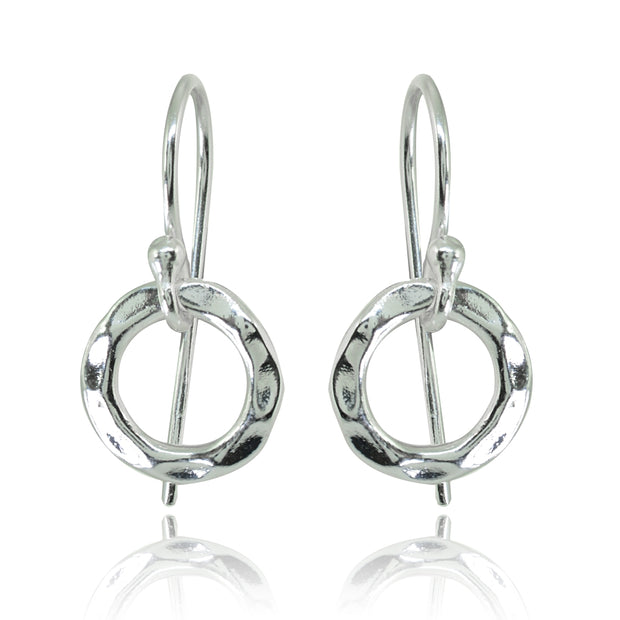 Sterling Silver Polished Small Circle Frontal Hoop Dangle Earrings