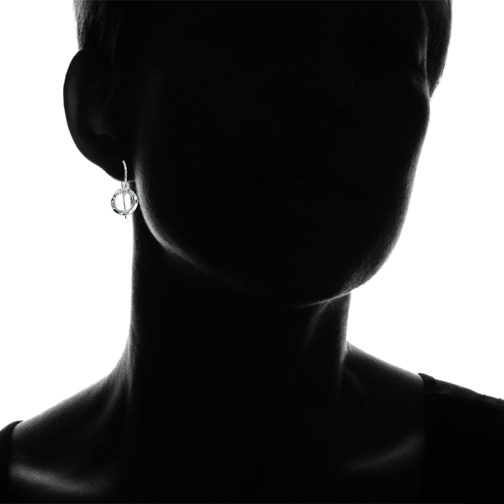 Sterling Silver Polished Small Circle Frontal Hoop Dangle Earrings-3