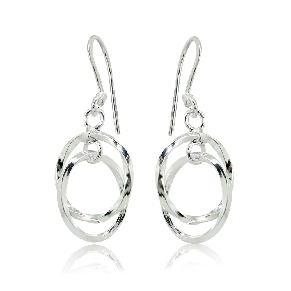 Sterling Silver Polished Interlocking Twist Hoop Circles Dangle Earrings