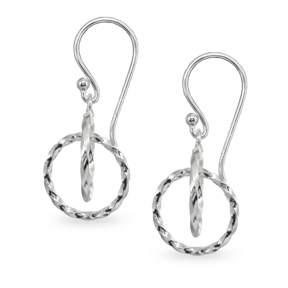 Sterling Silver Polished Interlocking Twist Hoop Circles Dangle Earrings-2